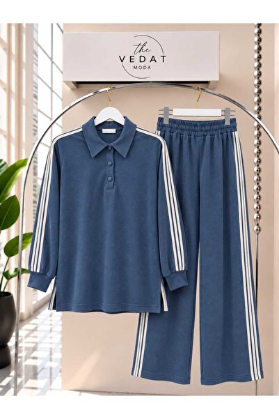 MODA VEDAT Women's Pique Fabric Suit with Stripe Detail on the Sides -0950