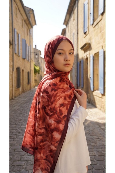 ÇİĞDEM AYDIN Bamboo Shawl Patterned Burgundy Series 10 Pieces
