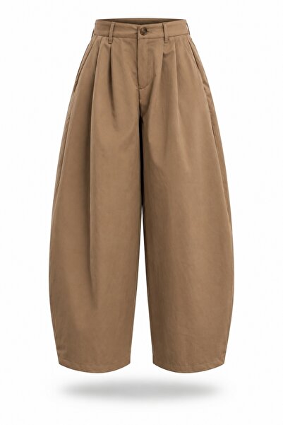 5in1Canpolat Camel Barrel Pants 51497