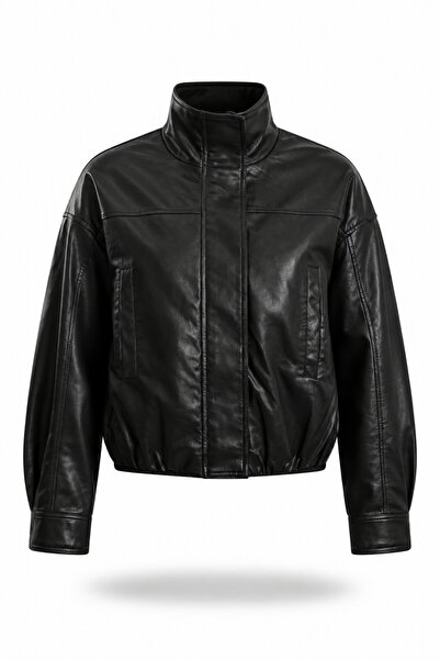 5in1Canpolat Siyah Suni Deri Bomber Ceket 100020