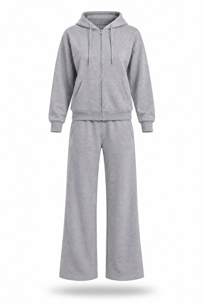 5in1Canpolat Gray Hooded Tracksuit Set