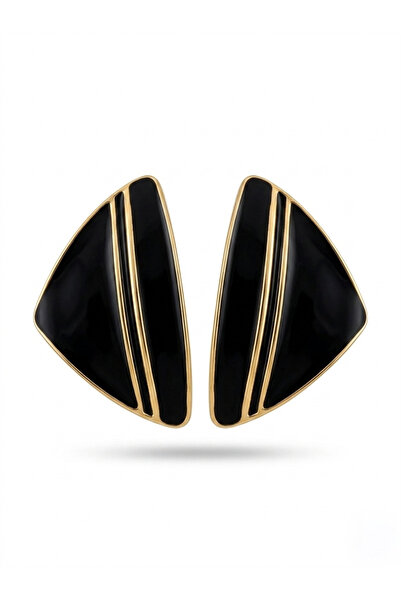 Pelin Aksesuar Black Enameled Striped Triangle Earrings