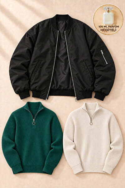 OTAKU 3-Piece Men's Winter Combination Pack – 1 Bomber Jacket + 2 Zippered Th...