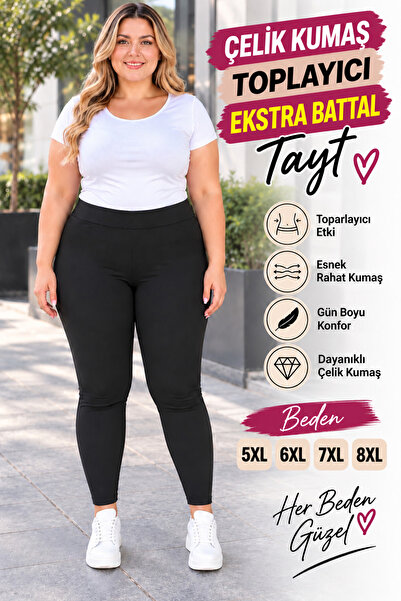 Büyük Beden Konfor Modeli Toparlayıcı Korse Özelikli Yüksek Belli Spor& Günlük Estra Büyük Beden Tayt