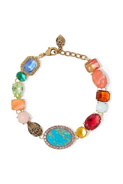 Kurt Geiger Mixed Gem Bracelet with Colored Stones and Gold Chain