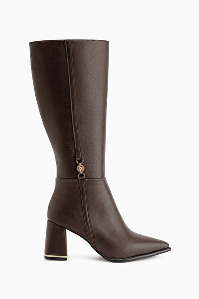 Limoya Kris Brown Buckle Detailed Heeled Women's Boots