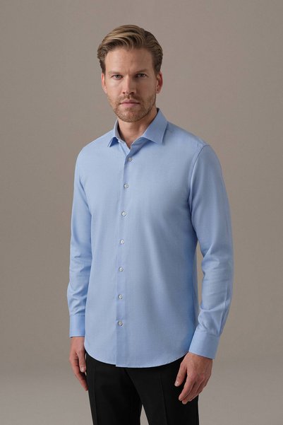 Hemington Balıksırtı Desen Non-Iron Açık Mavi Gömlek