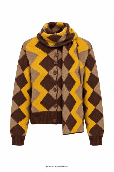 elif teke Mustard Scarf Knitwear Cardigan
