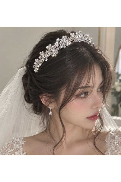 Bioren Bridal Crown Elegant Stone Flower Motif Premium Hair Crown