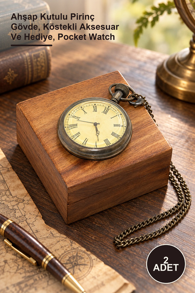 Yenilig 2 Pieces of Chain Pocket Watches – Brass Body with Wooden Box, Chain ...