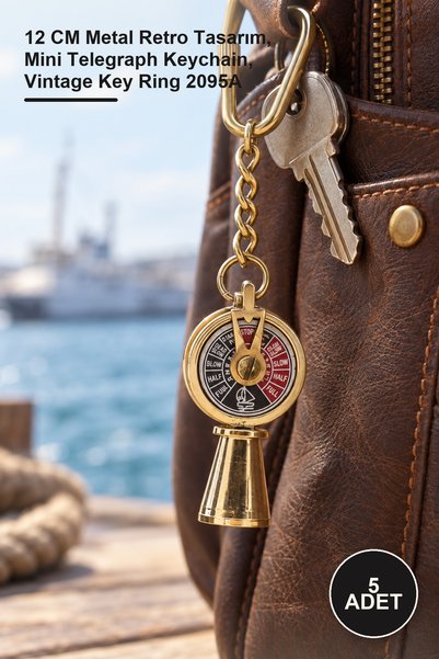 Yenilig 5 Pieces Brass Telegraph Keychain – 12 cm Metal Retro Design, Mini Te...