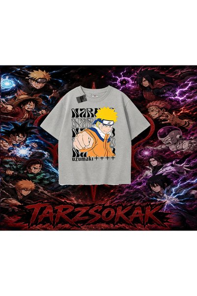 Tarzsokak Naruto Uzumaki Premium Anime Oversize Unisex T-Shirt White