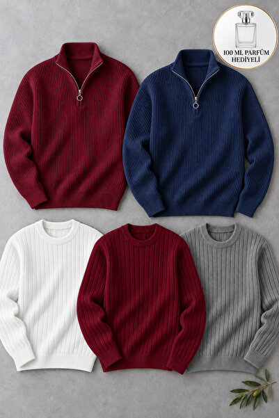 OTAKU Pack of 5 Men's Winter Sweaters – 2 Half-Zip Thermo Sweaters + 3 Crew N...