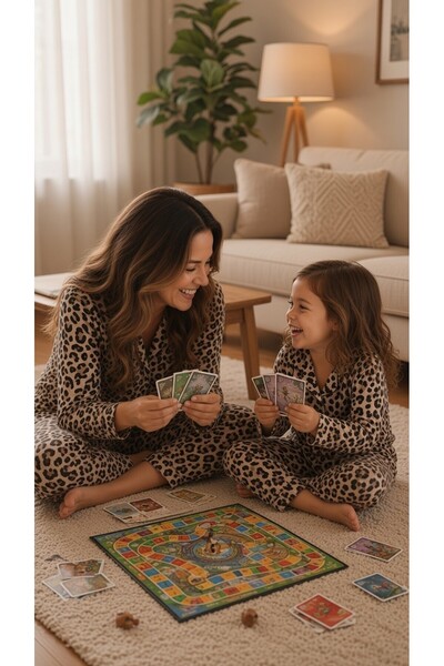 ARN HOMEWEAR Set de pijamale din țesătură de piele întoarsă cu imprimeu leopard pentru mamă și fiică (este prețul pentru un produs)