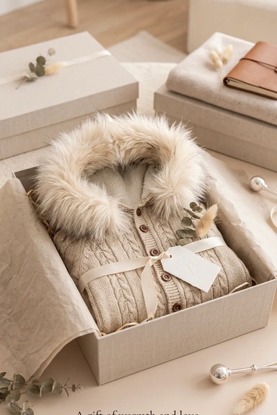 Babymod Knitted Fur Detailed Welsoft Lined Hooded Winter Baby Jumpsuit
