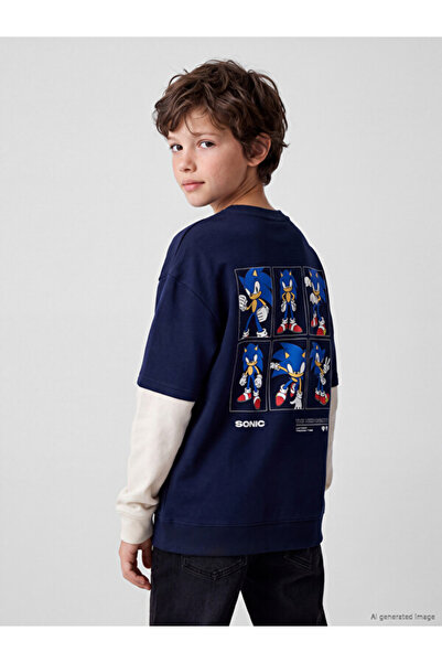 LC Waikiki Rmz Gi̇yi̇m Farkiyla Blue Fast Hedgehog Boys' T-Shirt