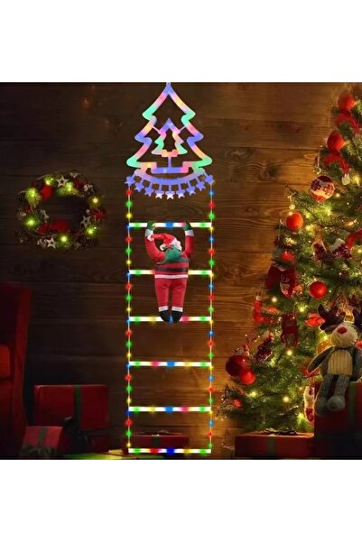 RXH Decorațiune Moș Crăciun pe Scară cu Brad, LED Multicolor, pentru Interior...