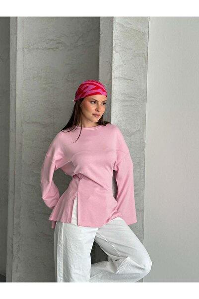 Kulis Bel Detaylı Asimetrik Kesim Oversize Sweatshirt Bluz