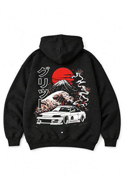 VEK Hanorac supradimensionat cu glugă, cu tematică auto JDM, unisex