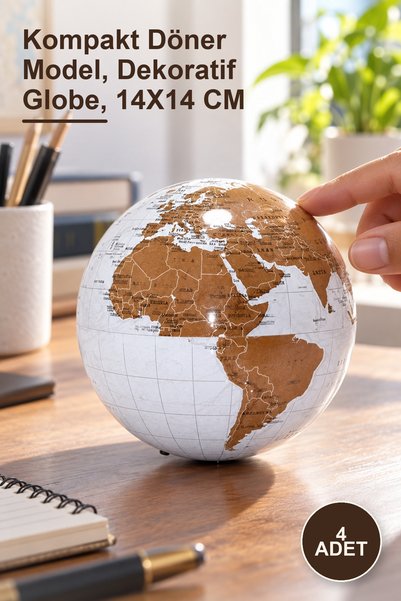 Yenilig 4 Adet Masa Üstü Dönen Dünya Küre – Kompakt Döner Model, Dekoratif Globe, 14X14 CM
