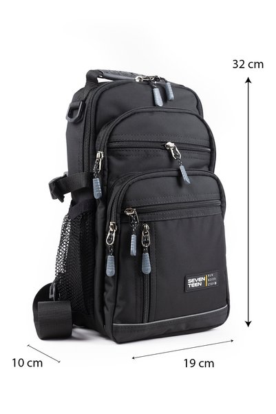 İMAKS Multi-Compartment Imperteks Fabric Daily Backpack Cross Chest Hand and Shoulder Bag Unisex Black Gray Body Bag 927