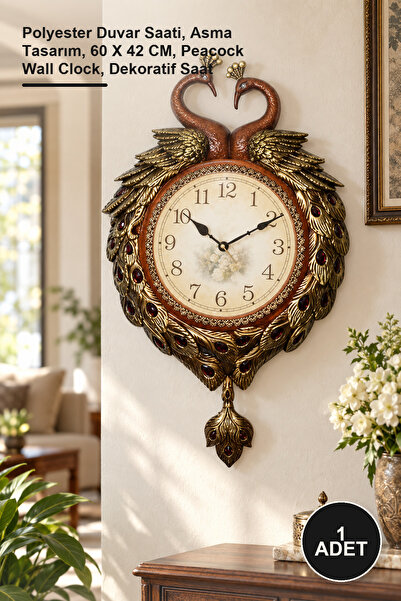 Yenilig 1 Piece Wall Hanging Peacock Clock – Polyester Wall Clock, Hanging De...