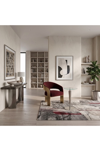 IN HOME STORE طاولة خدمة جانبية مودرن بقرص زجاجي وقاعدة معدنية مخروطية فاخرة