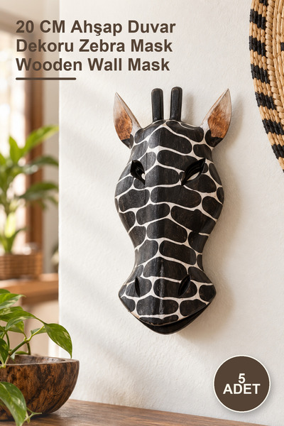 Yenilig 5 Pieces Wooden Wall Hanging Zebra Mask – 20 cm Wooden Wall Decoratio...