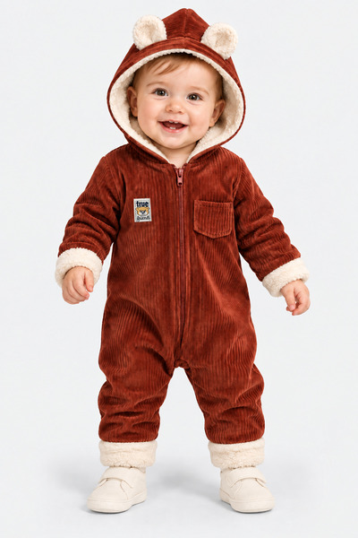 BEBEKİZ İçi Welsoft Dışı Kadife Kapüşonlu Kışlık Unisex Bebek Astronot Tulum ...