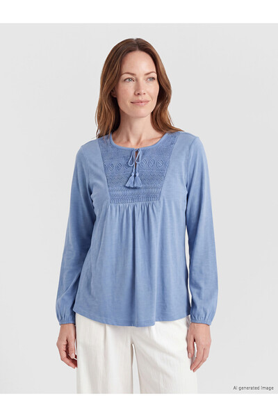 LC Waikiki I Tie-Detail Roba Collar Embroidered Blouse from Freezen Store