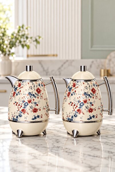 Generic Luxurious White Rose Patterned Teapot and Metal Spoons Set - a Charmi...