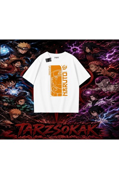 Tarzsokak Naruto Uzumaki Premium Anime Oversize Unisex T-Shirt White