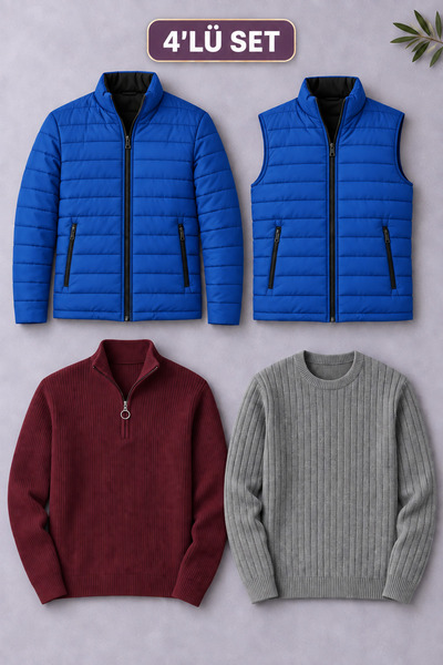 OTAKU 4-Piece Men's Winter Set – 1 Puffer Jacket + 1 Vest + 2 Knit Sweaters