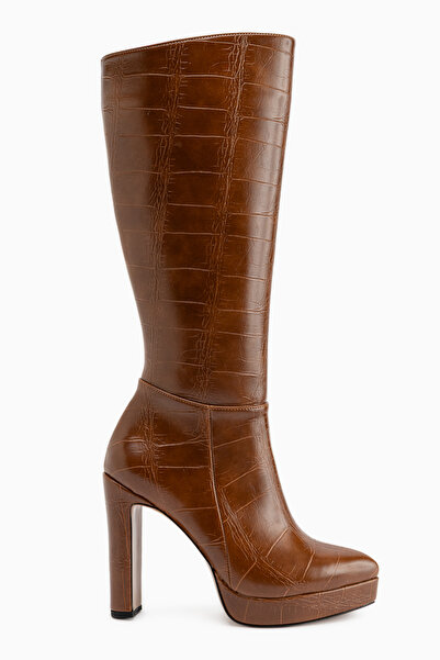 Limoya Ariya Taba Croco Platform Heeled Zippered Women's Boots