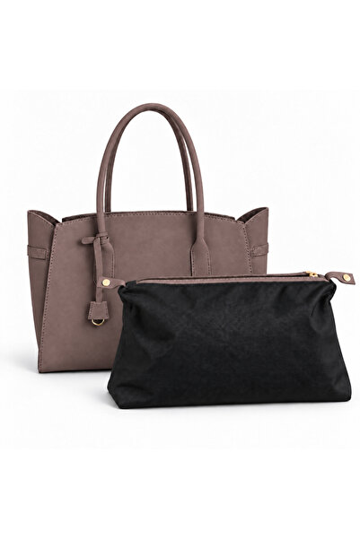 Melos Butik Women's Brown Suede Wide Hand and Shoulder Bag
