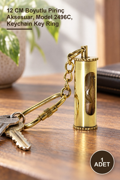 Yenilig 1 Piece Brass Hourglass Keychain – 12 cm Brass Accessory, Model 2496C...