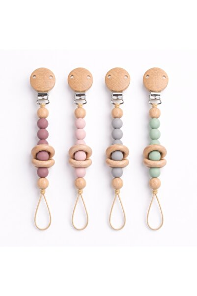 LATAFAH Set of 4 Baby Pacifier Clips Made of Food-Grade Silicone and Natural ...