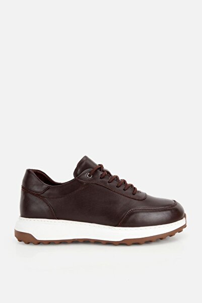 Yaya by Hotiç Erkek Kahverengi Deri Bağcıklı Kontrast Tabanlı Casual Sneaker