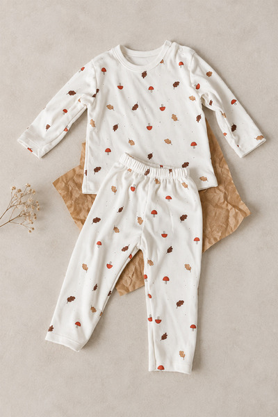 Luppinos Leaf Printed 100% Cotton Snap Fastener Baby Top and Bottom Set