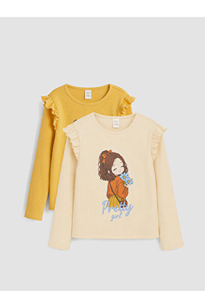 LC Waikiki Rmz Gi̇yi̇m Farkiyla Printed Ruffled Girls' T-Shirt