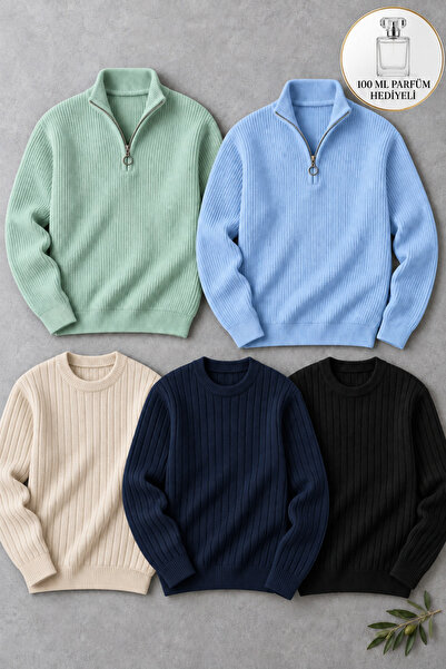 OTAKU Pack of 5 Men's Winter Sweaters – 2 Half-Zip Thermo Sweaters + 3 Crew N...