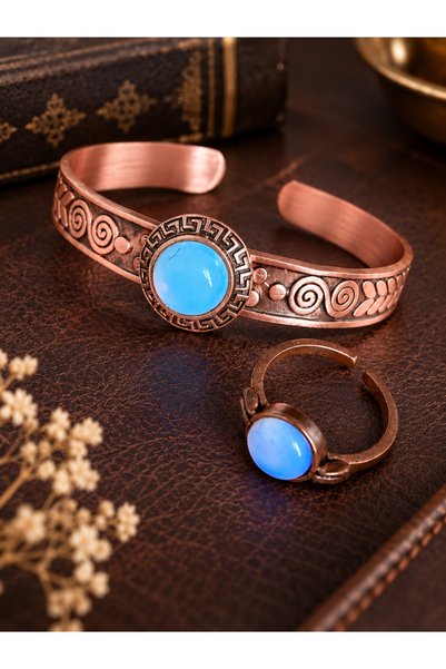 Aida Jewelss 100% Copper Ring Bracelet with Natural Stones, Handcrafted Coppe...