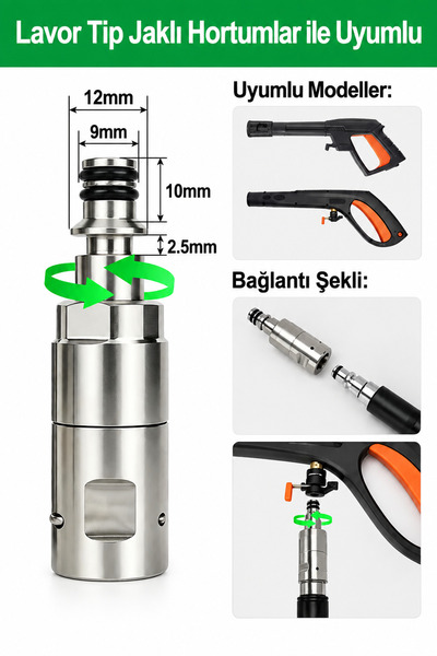 ROBEVE Bear Force LAVOR Tip Uyumlu 360° Döner Hortum Bağlantı Aparatı – Paslanmaz Çelik Swivel Adaptör, Bilyalı Yataklı Basınçlı Yıkama Hortum Konnektörü