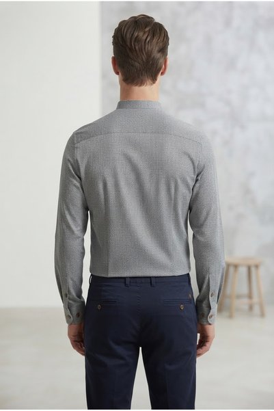 Chordi Men's Regular Fit Comfortable Cut Long Sleeve Stand Collar 100% Cotton Shirt