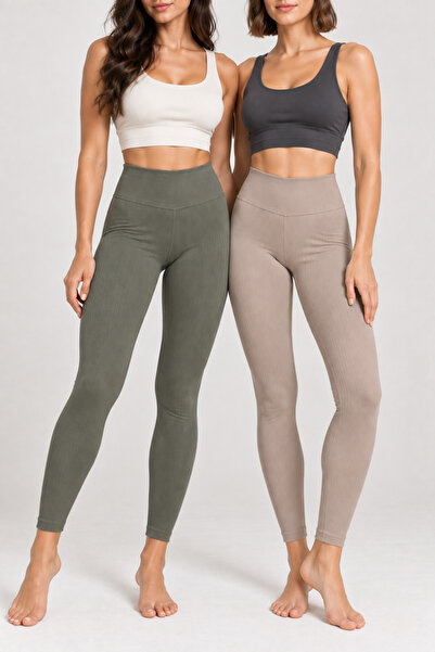 Loule Women's 2-Piece High Waist Ribbed Diver Leggings Stretchy Full Length S...