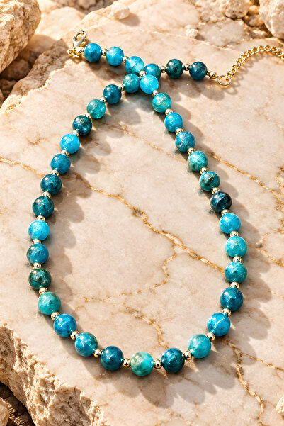 NBS Beautiful Naturel Stones قلادة نسائية من الأباتيت بحجر طبيعي 8 مم 40 سم
