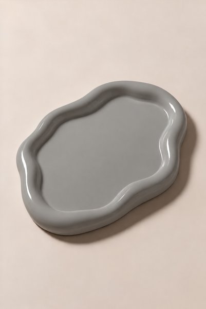 Infinity Art Studio Mineral Beton Dalgalı Bulut Tabak Dekoratif Tepsi • Verni...