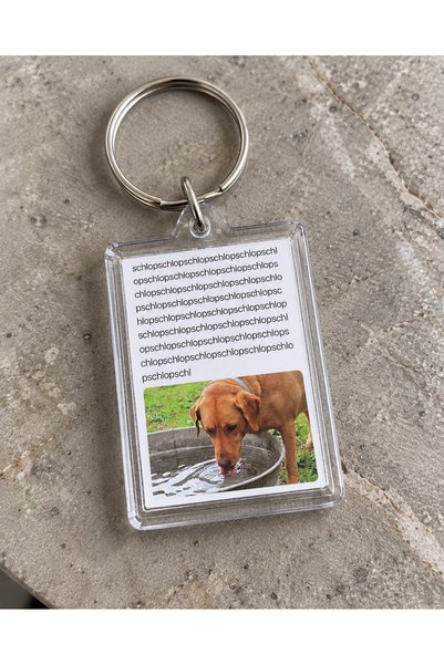 mimela Schlop Yazılı Su İçen Köpek Şeffaf Anahtarlık