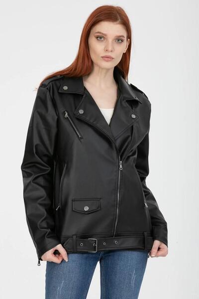 PRİFALDİ Agli̇mmer New Season Pb Oversize Long Women's Black Faux Leather Jacket