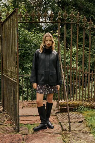 PRİFALDİ Agli̇mmer Women's Long Oversize Zippered Pocketed Black Leather Jacket